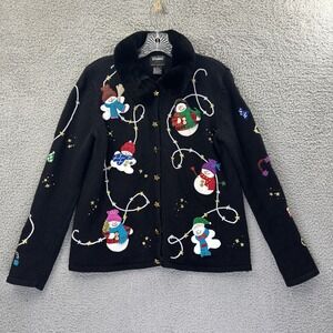 Vintage Designers Originals Studio Joy Snowman Cardigan Sweater Christmas Small